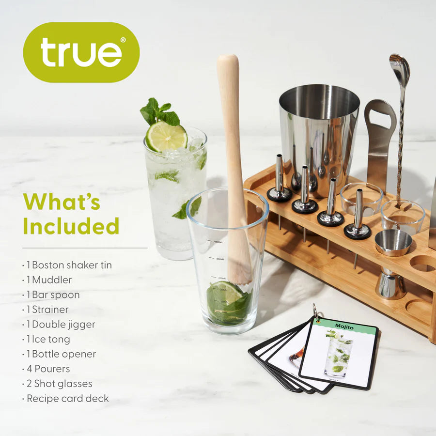 True 14-Piece Barware Set with Wood Stand