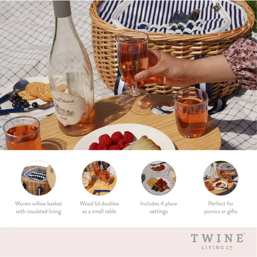 Twine® Central Park Willow Picnic Basket Set for Four